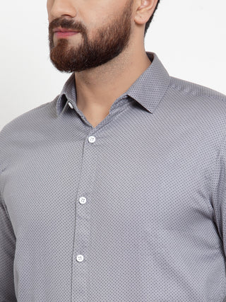 Indian Needle Grey Men's Cotton Polka Dots Formal Shirts