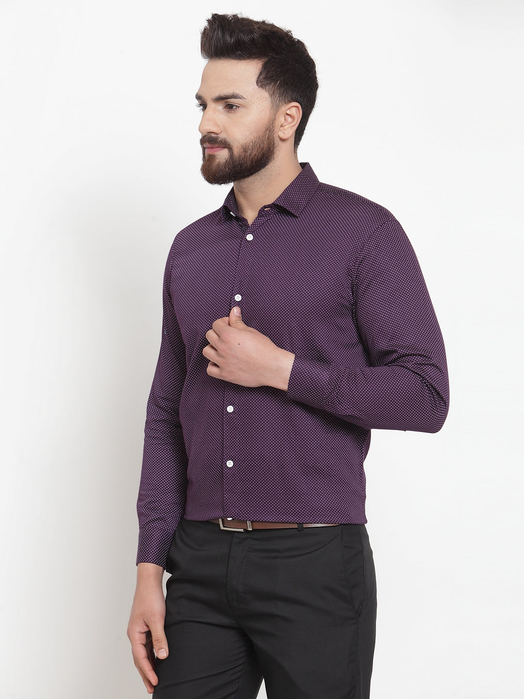 Jainish Purple Men's Cotton Polka Dots Formal Shirts
