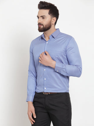 Indian Needle Blue Men's Cotton Stiped Formal Shirts
