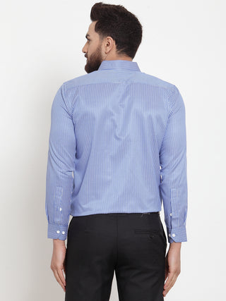Indian Needle Blue Men's Cotton Stiped Formal Shirts