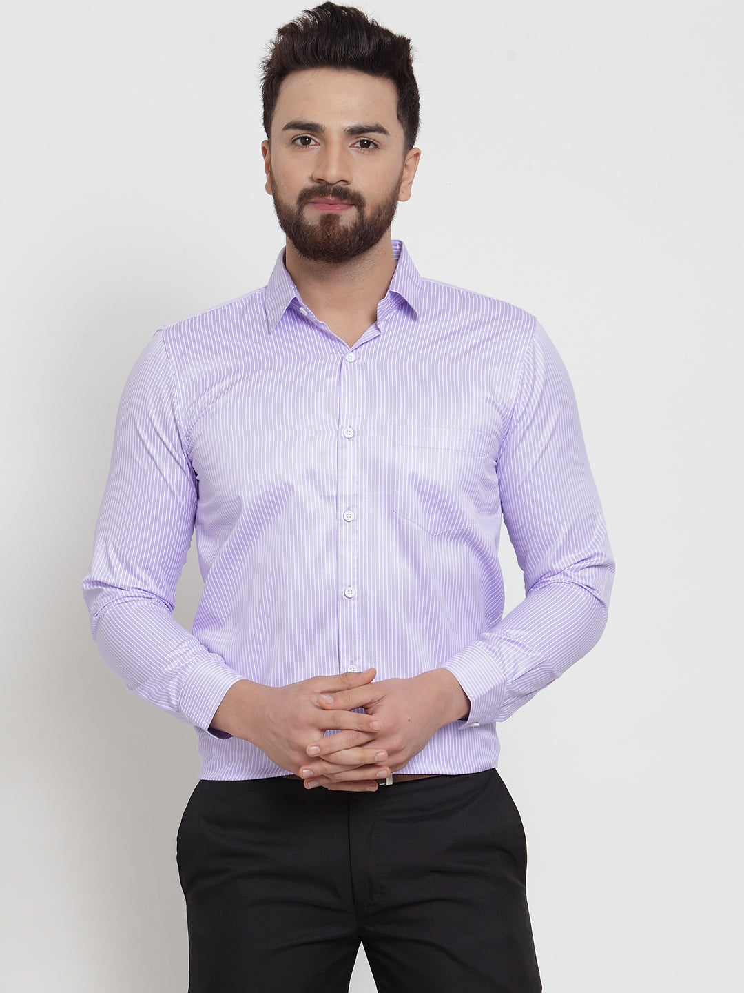Jainish Purple Men's Cotton Stiped Formal Shirts