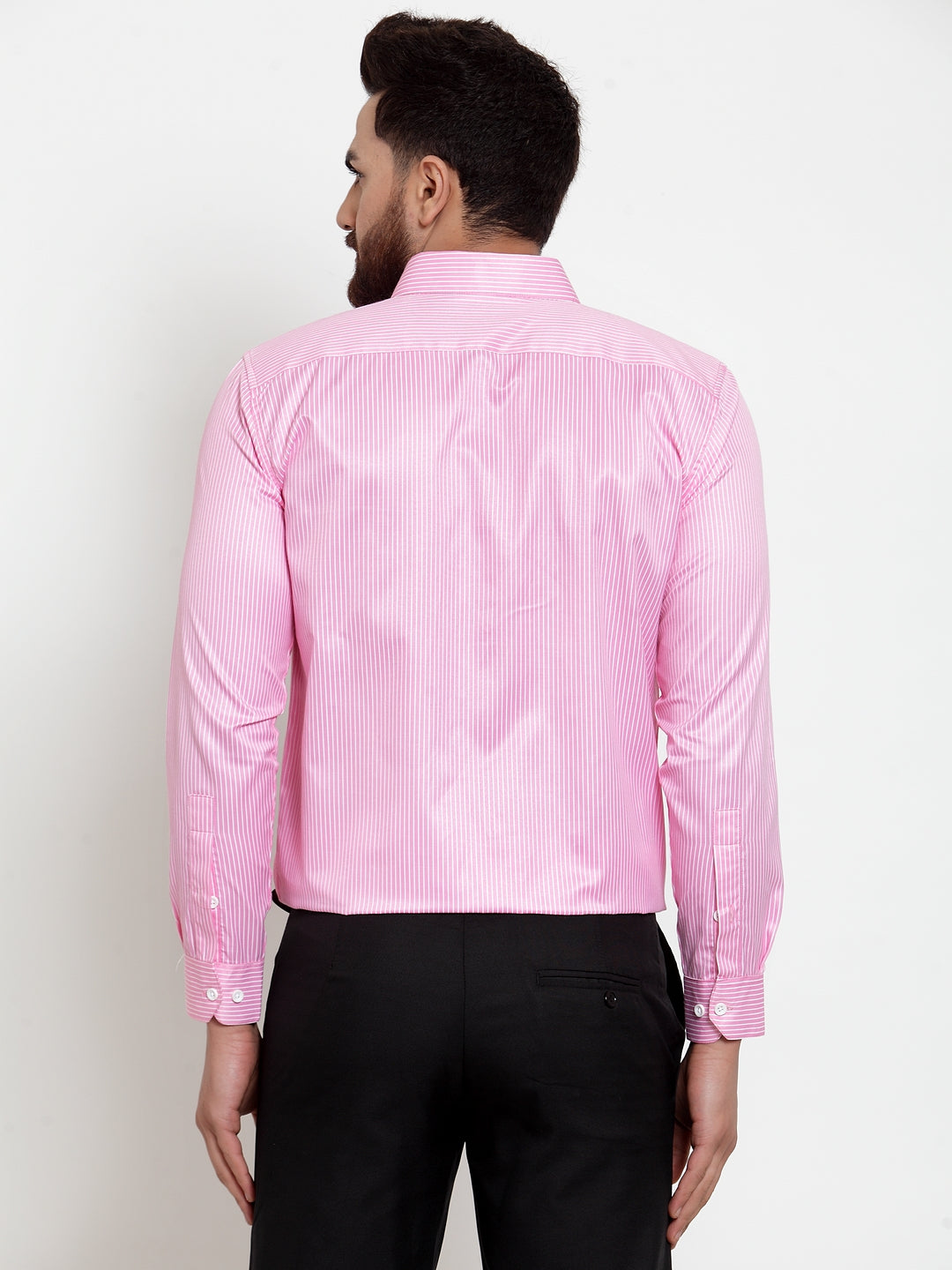 Jainish Pink Men's Cotton Stiped Formal Shirts