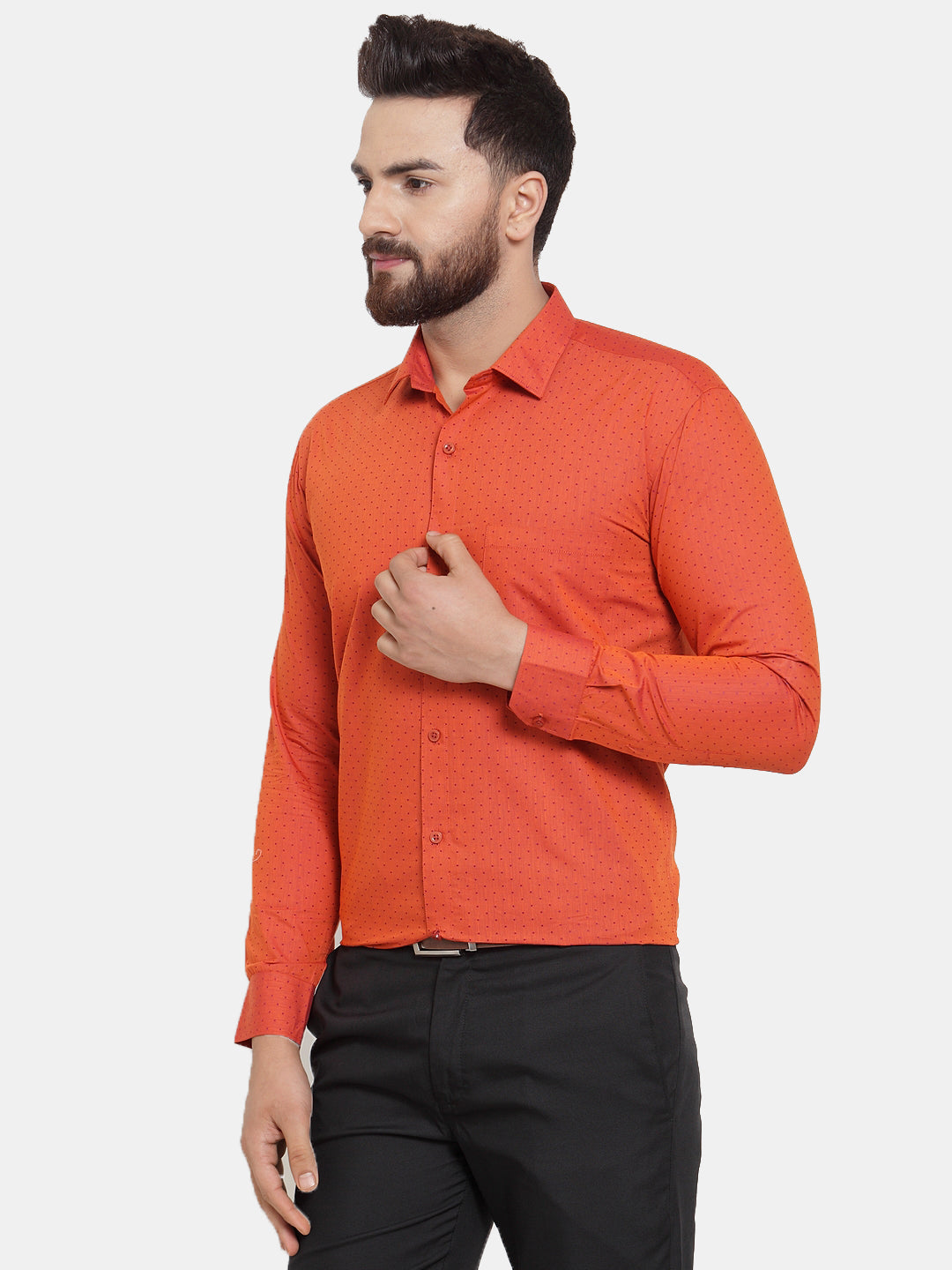 Jainish Orange Men's Cotton Polka Dots Formal Shirts