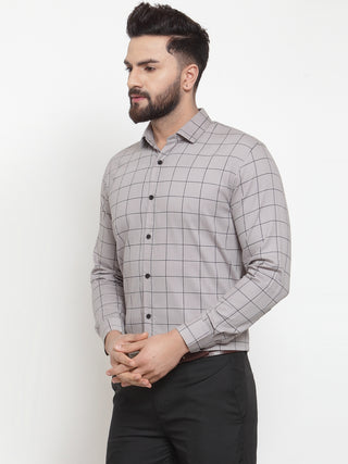 Indian Needle Grey Men's Cotton Checked Formal Shirts
