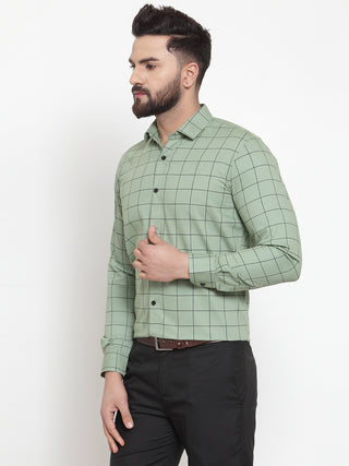 Indian Needle Green Men's Cotton Checked Formal Shirts