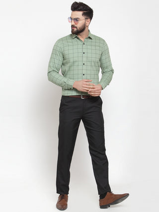 Indian Needle Green Men's Cotton Checked Formal Shirts