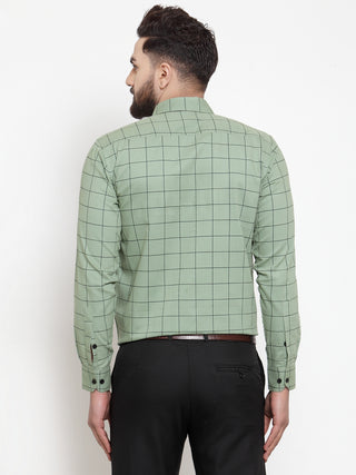 Indian Needle Green Men's Cotton Checked Formal Shirts