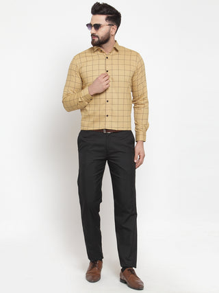 Indian Needle Beige Men's Cotton Checked Formal Shirts