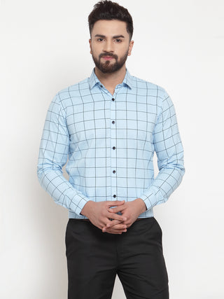 Indian Needle Blue Men's Cotton Checked Formal Shirts
