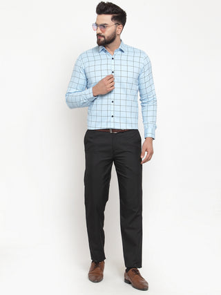 Indian Needle Blue Men's Cotton Checked Formal Shirts