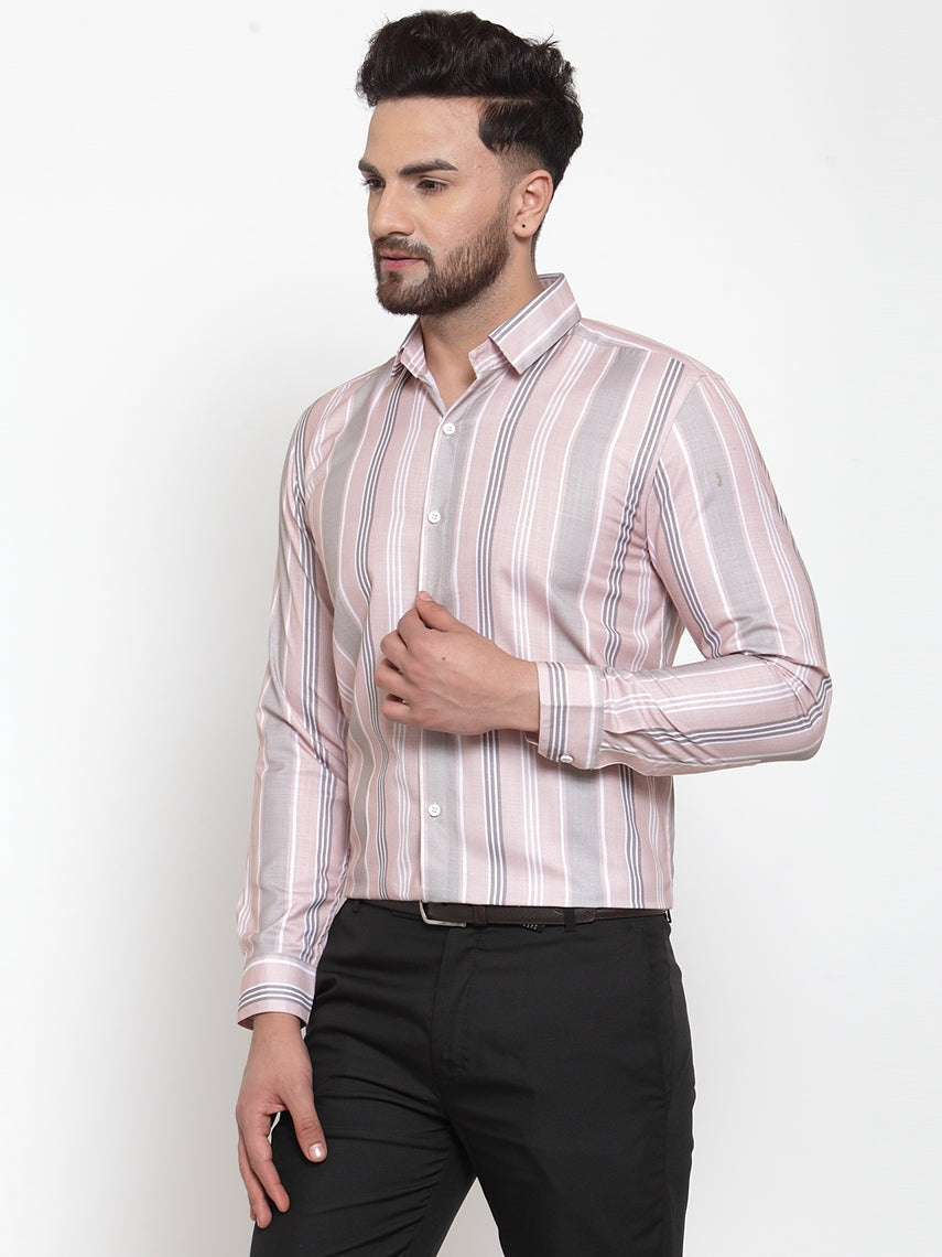 Jainish Pink Men's Cotton Striped Formal Shirt's