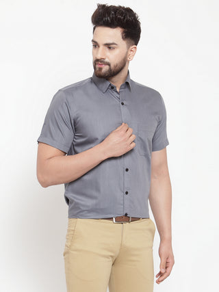 Indian Needle Grey Men's Cotton Half Sleeves Solid Formal Shirts