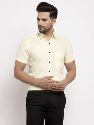 Indian Needle Yellow Men's Cotton Half Sleeves Solid Formal Shirts