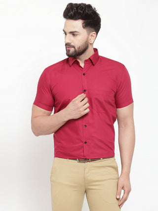 Indian Needle Maroon Men's Cotton Half Sleeves Solid Formal Shirts