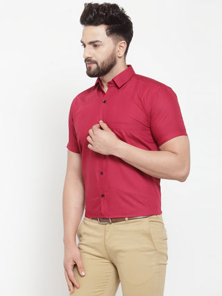 Indian Needle Maroon Men's Cotton Half Sleeves Solid Formal Shirts