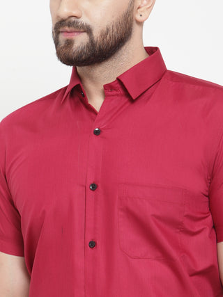 Indian Needle Maroon Men's Cotton Half Sleeves Solid Formal Shirts