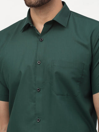 Indian Needle Olive Men's Cotton Half Sleeves Solid Formal Shirts