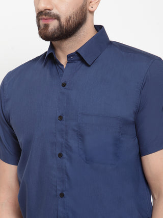 Indian Needle Blue Men's Cotton Half Sleeves Solid Formal Shirts