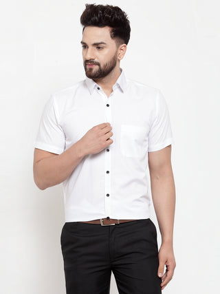 Indian Needle White Men's Cotton Half Sleeves Solid Formal Shirts