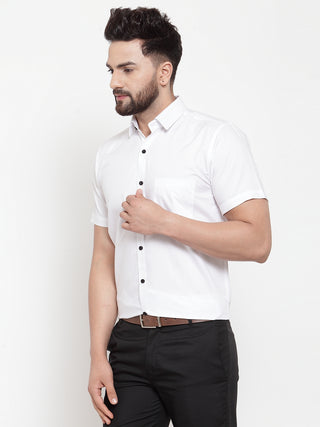 Indian Needle White Men's Cotton Half Sleeves Solid Formal Shirts