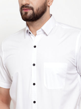 Indian Needle White Men's Cotton Half Sleeves Solid Formal Shirts