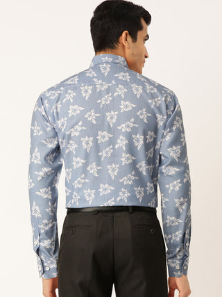 Indian Needle Blue Men's Cotton Printed Formal Shirt's