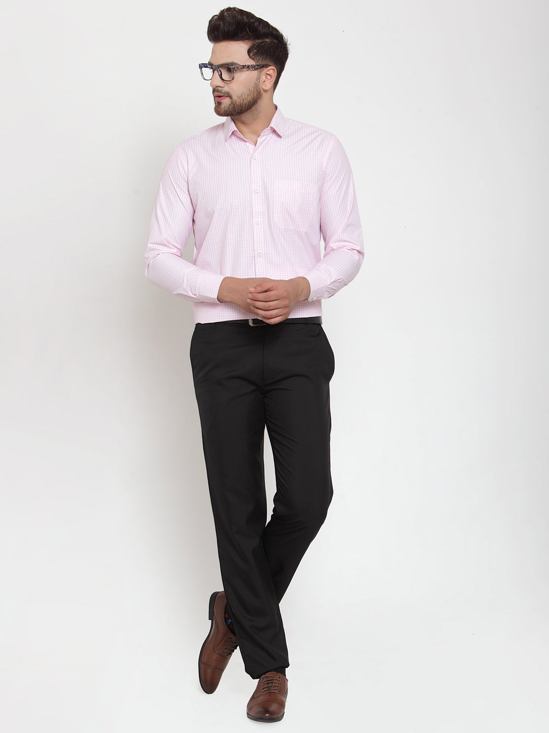 Jainish Pink Men's Cotton Checked Formal Shirt's