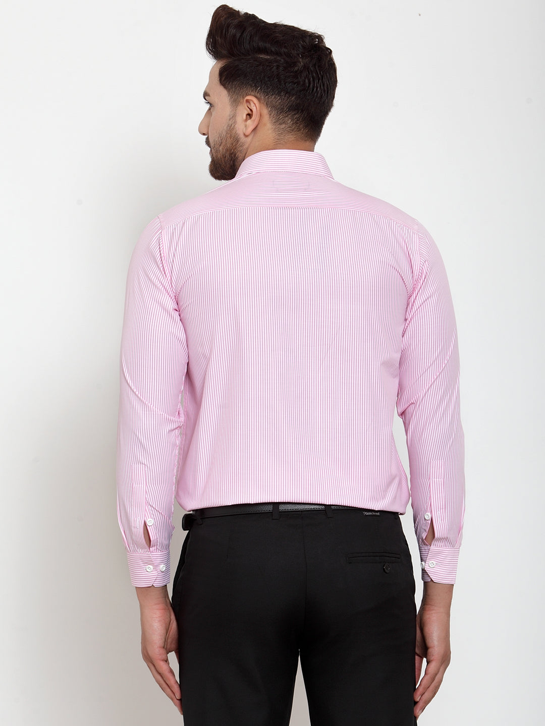 Jainish Pink Men's Cotton Striped Formal Shirt's