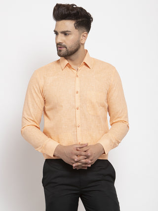 Indian Needle Orange Men's Dobby Solid Formal Shirts