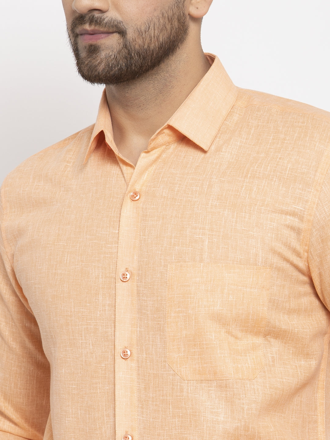 Jainish Orange Men's Dobby Solid Formal Shirts