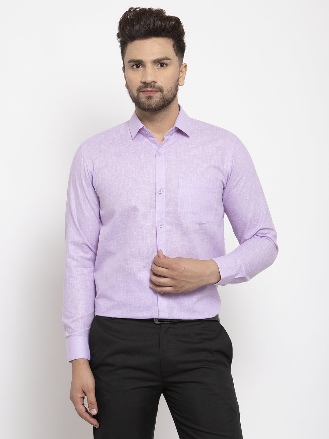 Jainish Purple Men's Dobby Solid Formal Shirts