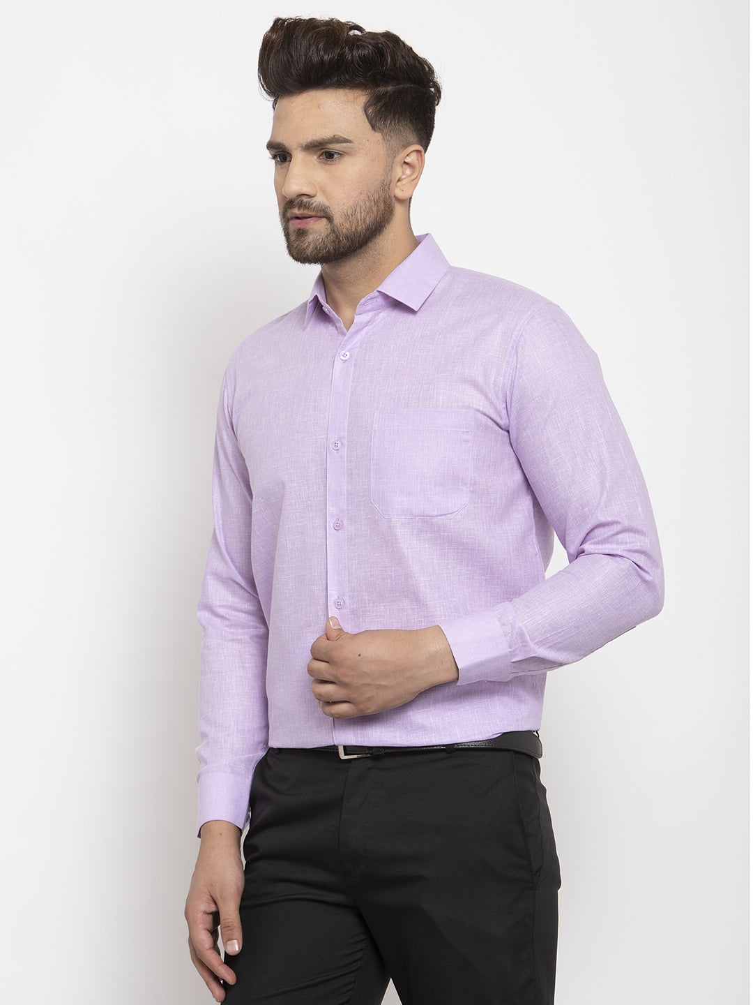 Jainish Purple Men's Dobby Solid Formal Shirts