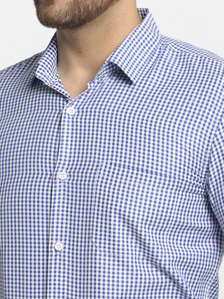 Indian Needle Blue Men's Cotton Checked Formal Shirt's