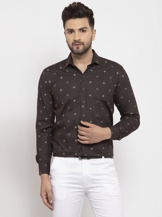 Indian Needle Brown Men's Cotton Printed Formal Shirt's