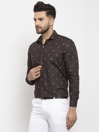 Indian Needle Brown Men's Cotton Printed Formal Shirt's