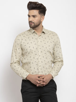 Indian Needle Cream Men's Cotton Printed Formal Shirt's