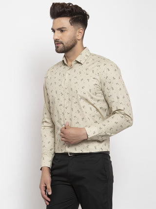 Indian Needle Cream Men's Cotton Printed Formal Shirt's