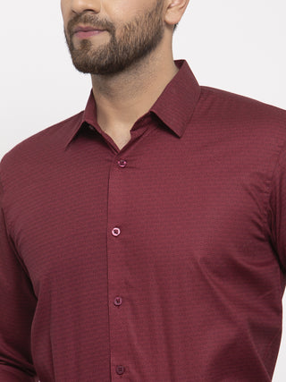 Indian Needle Maroon Men's Cotton Geometric Formal Shirt's