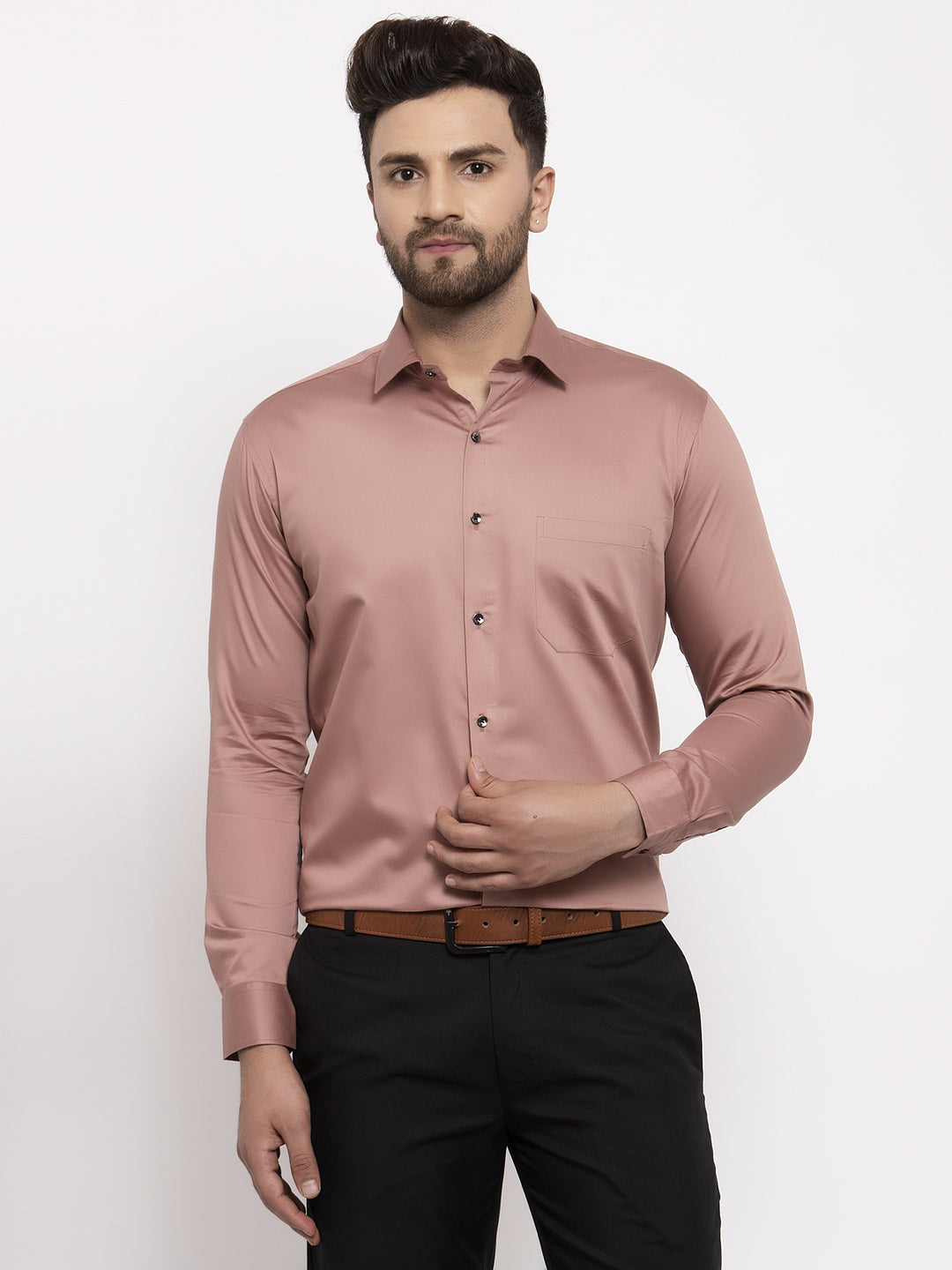 Jainish Brown Men's Cotton Solid Formal Shirt's