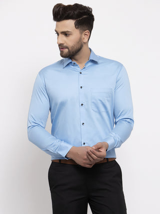 Indian Needle Blue Men's Cotton Solid Formal Shirt's