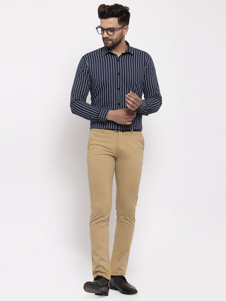 Indian Needle Navy Men's Cotton Striped Formal Shirt's