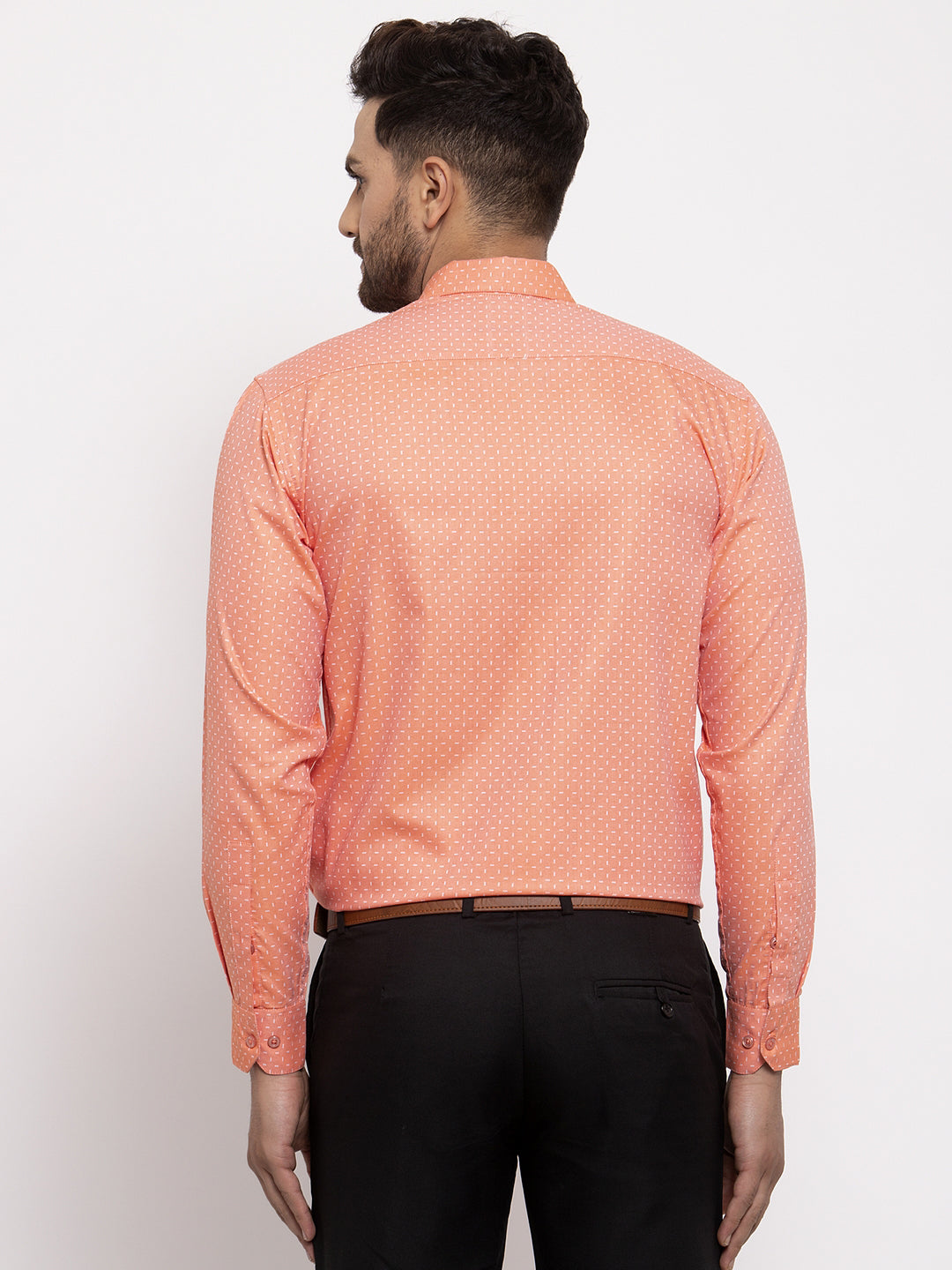 Jainish Peach Men's Cotton Printed Formal Shirt's
