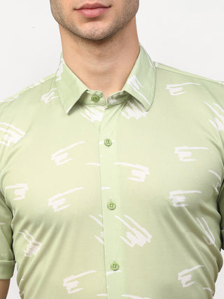 Indian Needle Green Men's Printed Lycra Half Sleevess Formal Shirts