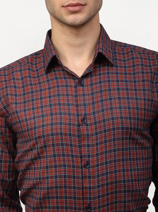 Indian Needle Maroon Men's Checked Formal Shirts