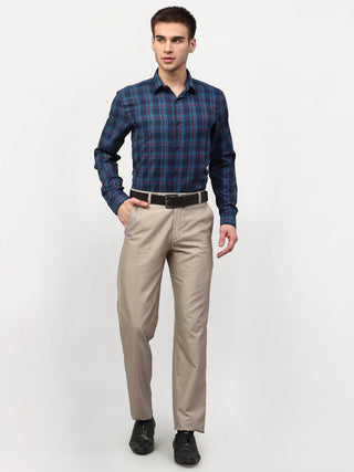 Indian Needle Blue Men's Checked Formal Shirts