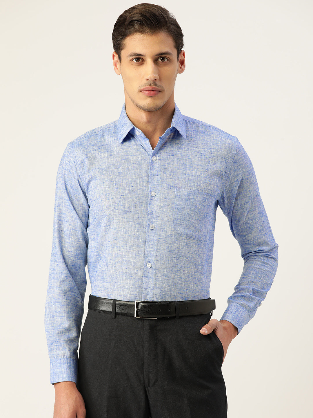Jainish Blue Men's Solid Cotton Formal Shirt