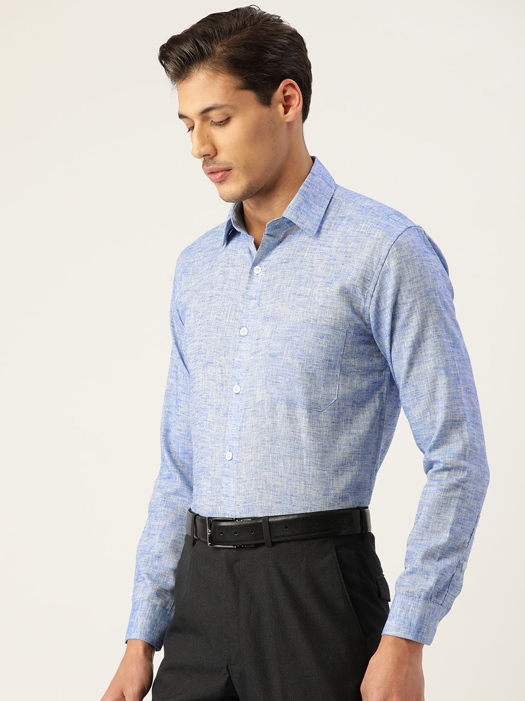 Jainish Blue Men's Solid Cotton Formal Shirt
