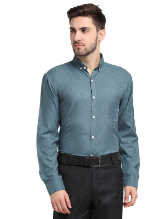 Indian Needle Grey Melange Men's Button Down Collar Cotton Formal Shirt