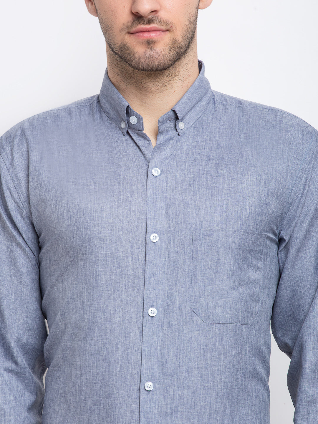 Jainish Grey Men's Button Down Collar Cotton Formal Shirt