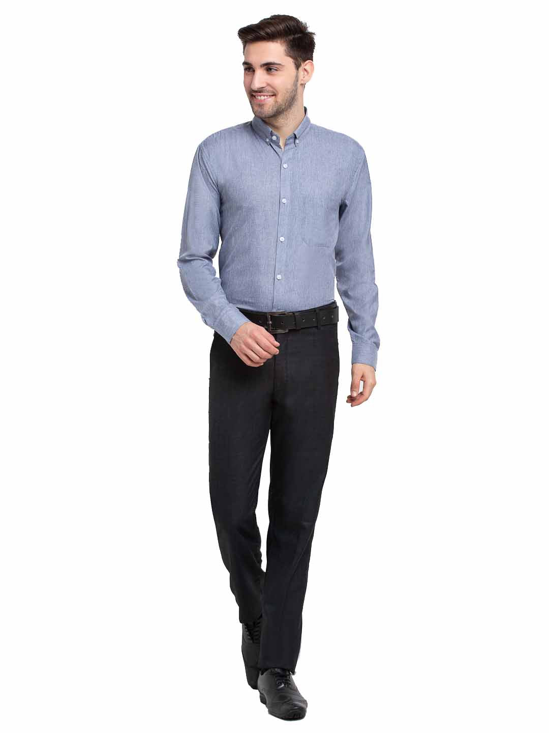Jainish Grey Men's Button Down Collar Cotton Formal Shirt